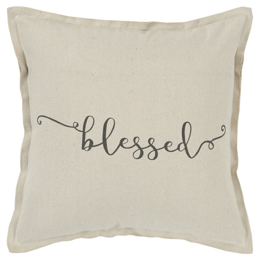 Gray Taupe Canvas Blessed Throw Pillow