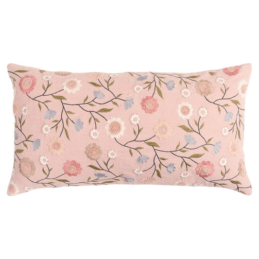 Blush Floral Embroidered Lumbar Pillow