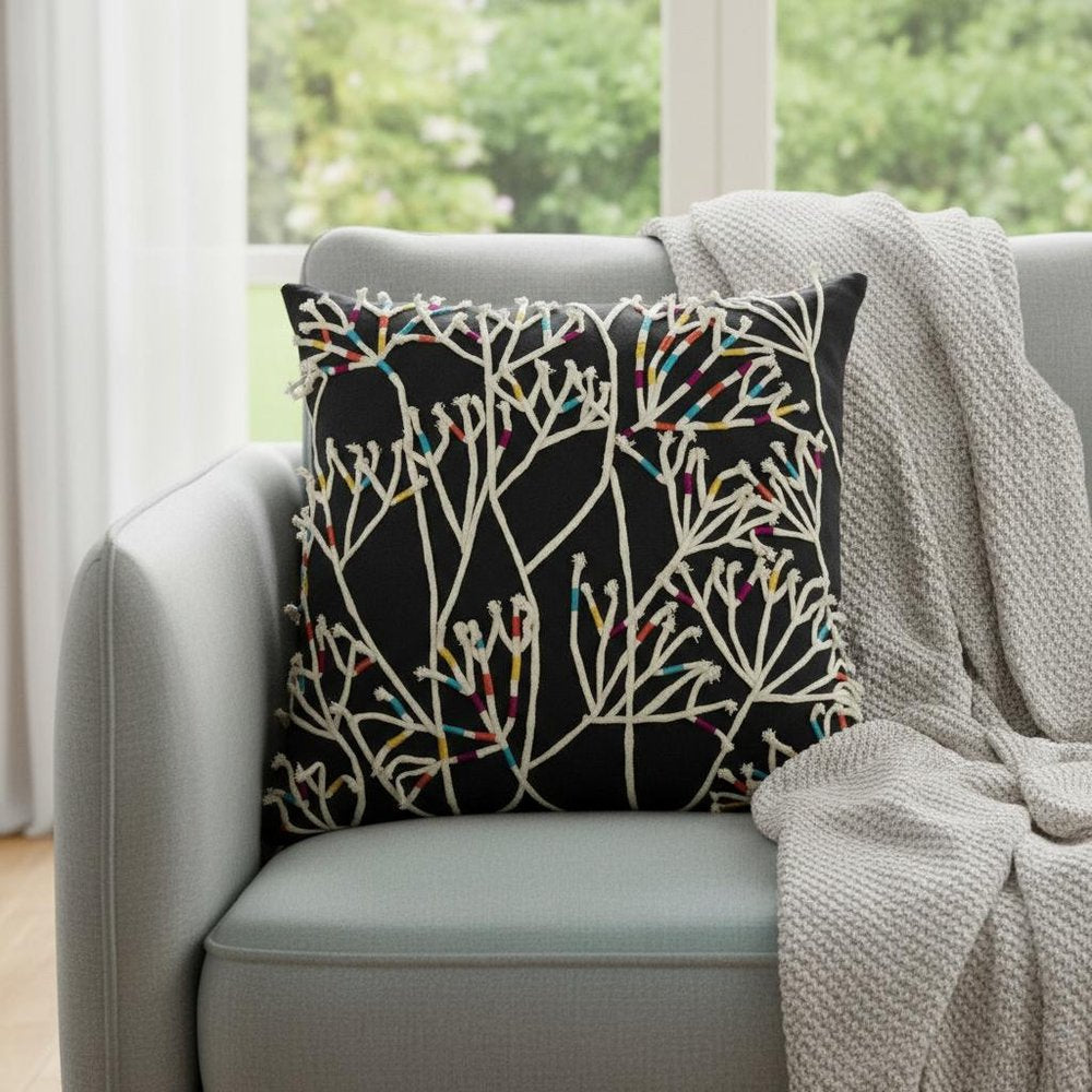 Black Cream Impressionistic Branch Throw Pillow