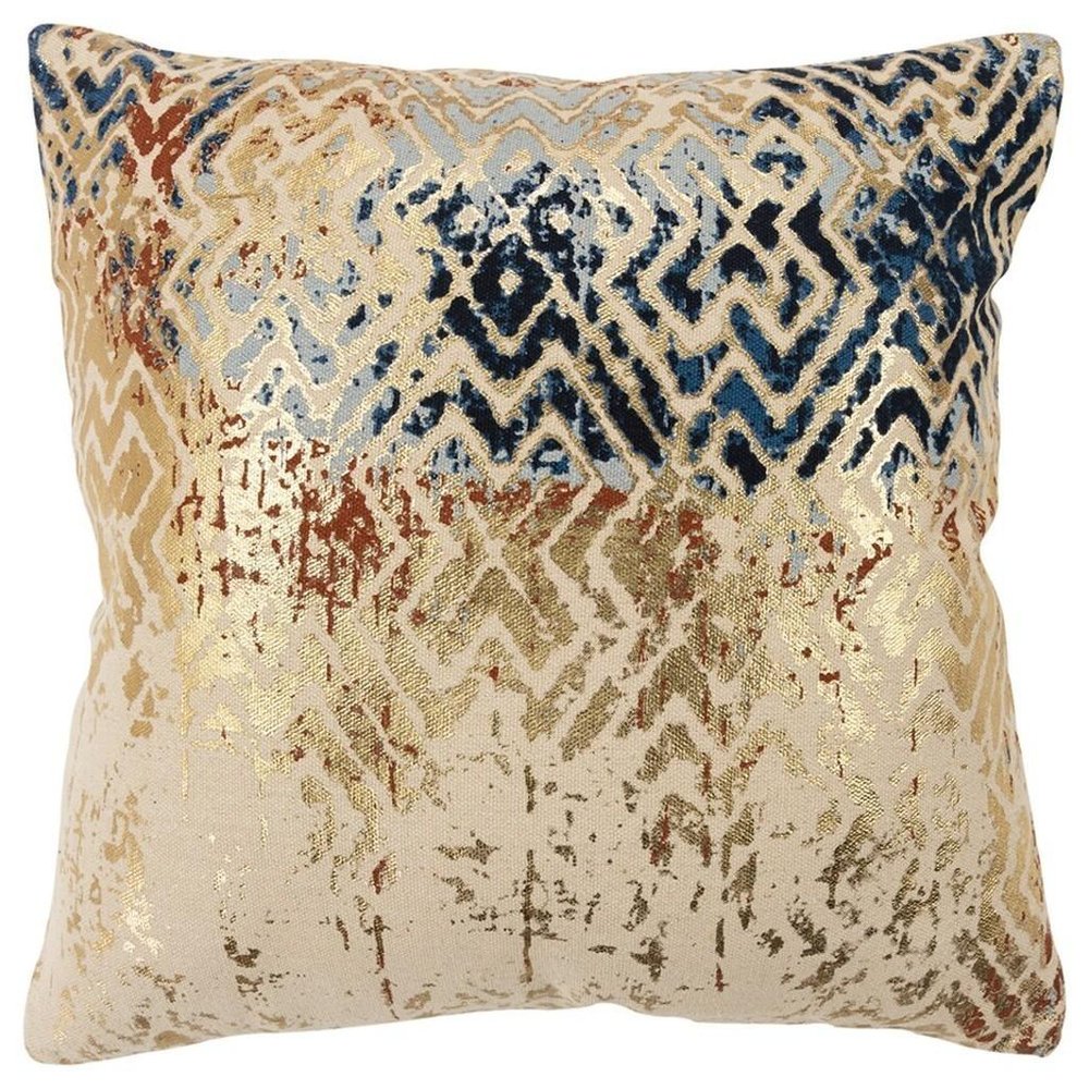 Beige Navy Distressed Retro Modern Throw Pillow