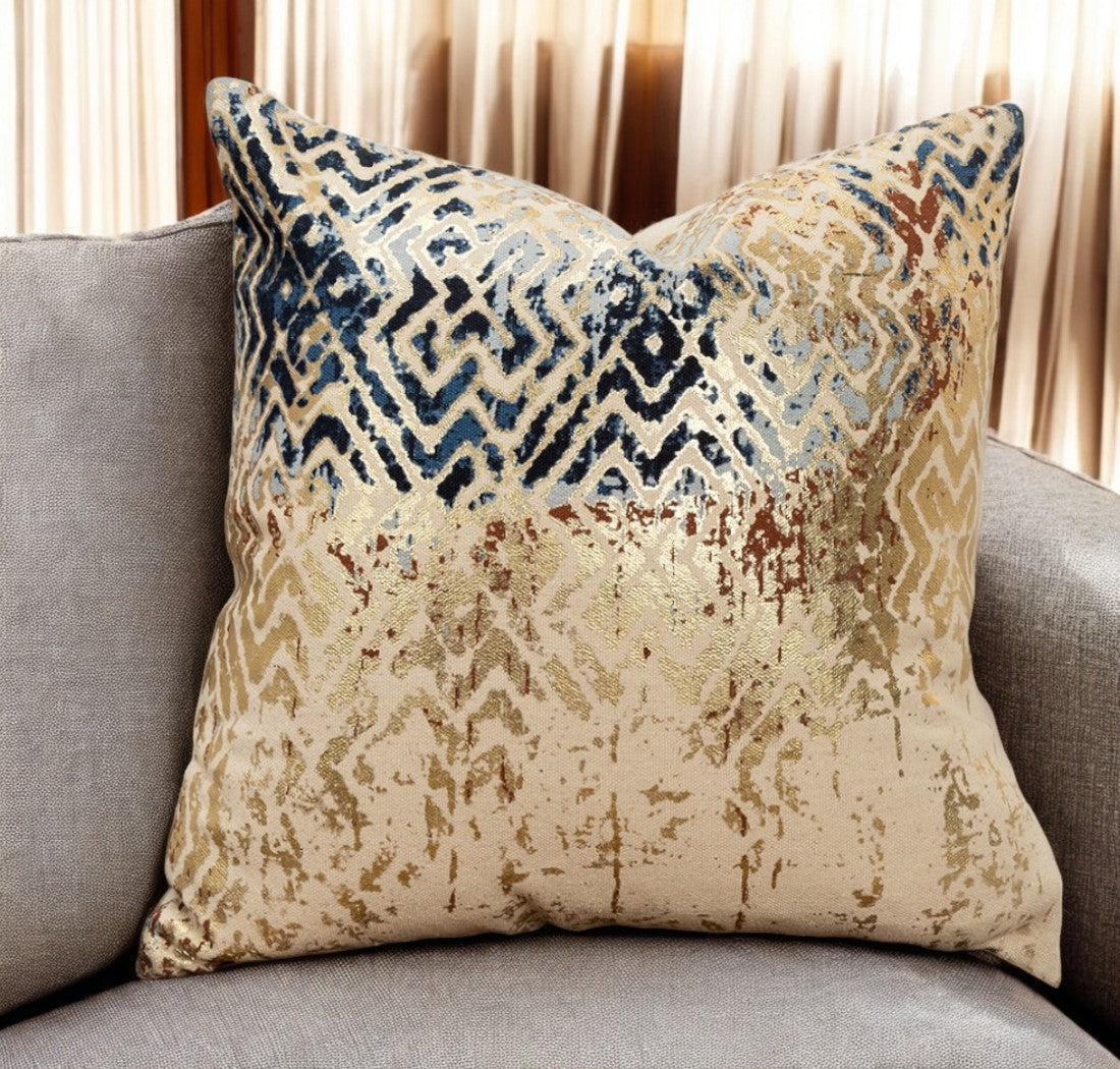 Beige Navy Distressed Retro Modern Throw Pillow