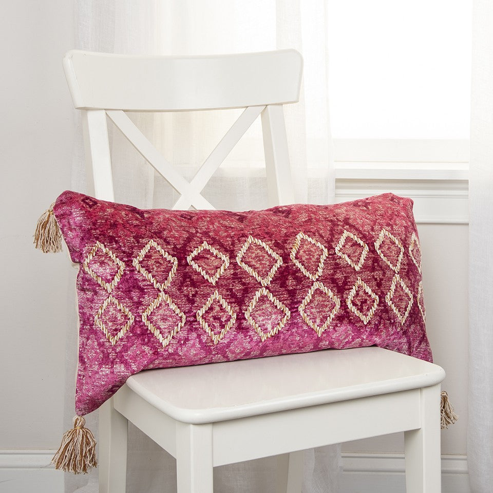 Pink Textured Diamond Velvety Lumbar Pillow