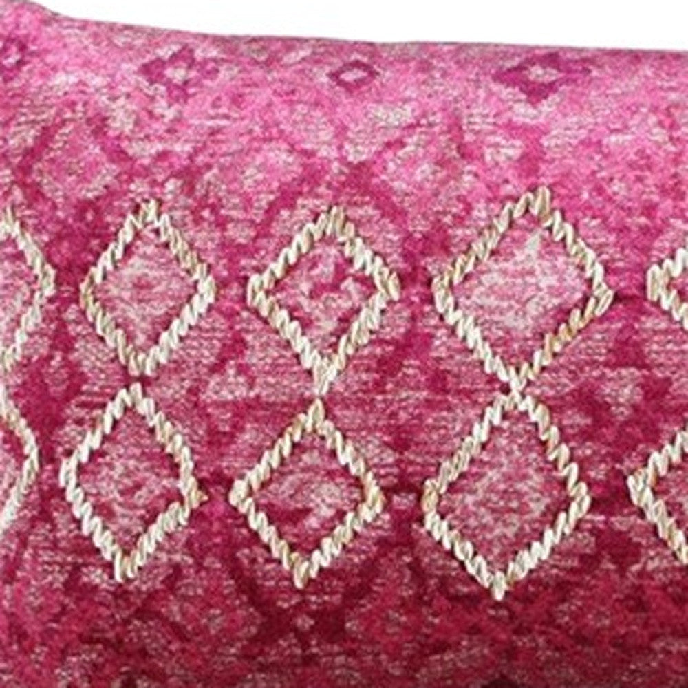 Pink Textured Diamond Velvety Lumbar Pillow