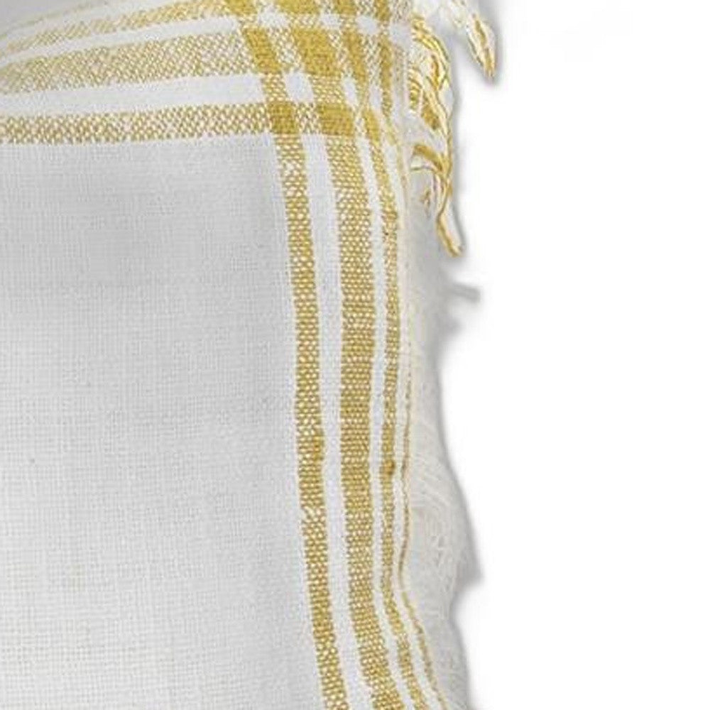 White Gold Open Plaid Textured Throw Pillow