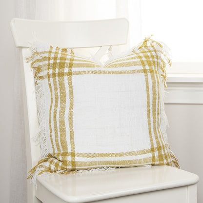 White Gold Open Plaid Textured Throw Pillow