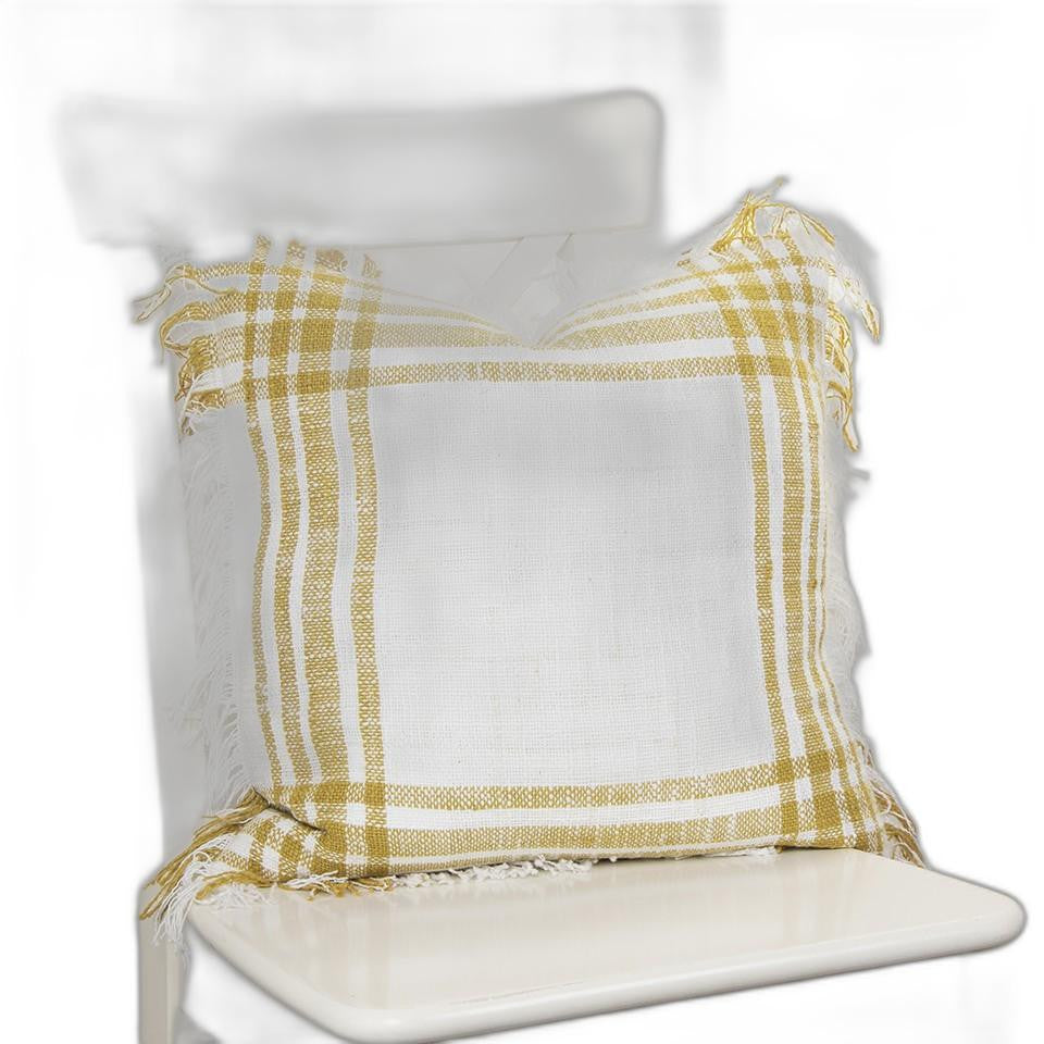 White Gold Open Plaid Textured Throw Pillow