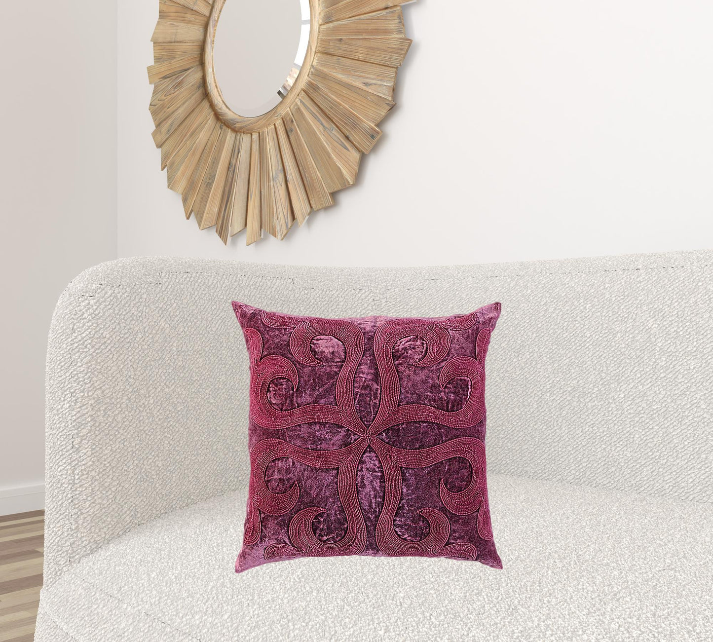 Merlot Dimensional Bloom Embroidered Throw Pillow