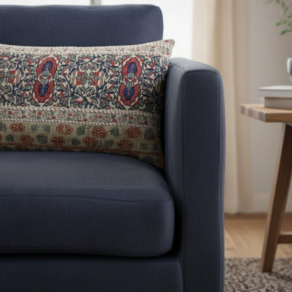 Red Beige Patterned Panel Lumbar Pillow