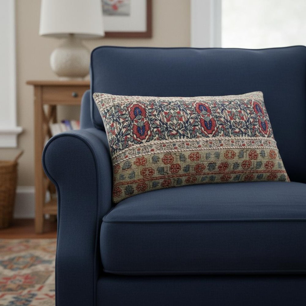 Red Beige Patterned Panel Lumbar Pillow