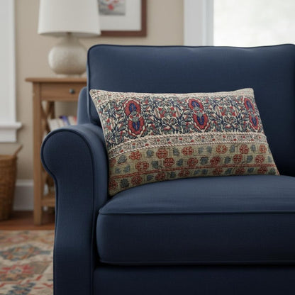 Red Beige Patterned Panel Lumbar Pillow