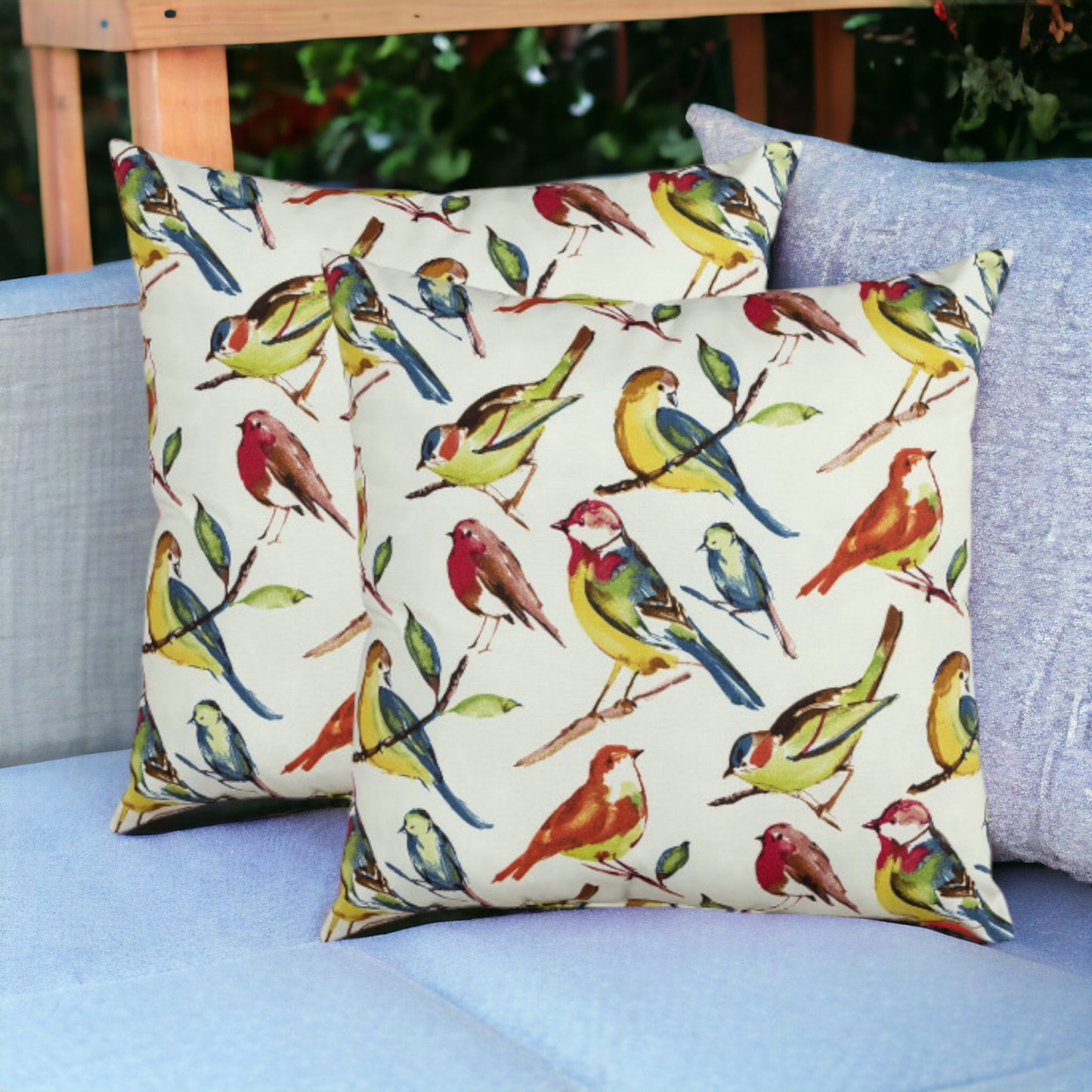 Set of Two 22" X 22" Blue and Yellow Indoor Outdoor Throw Pillow Cover & Insert