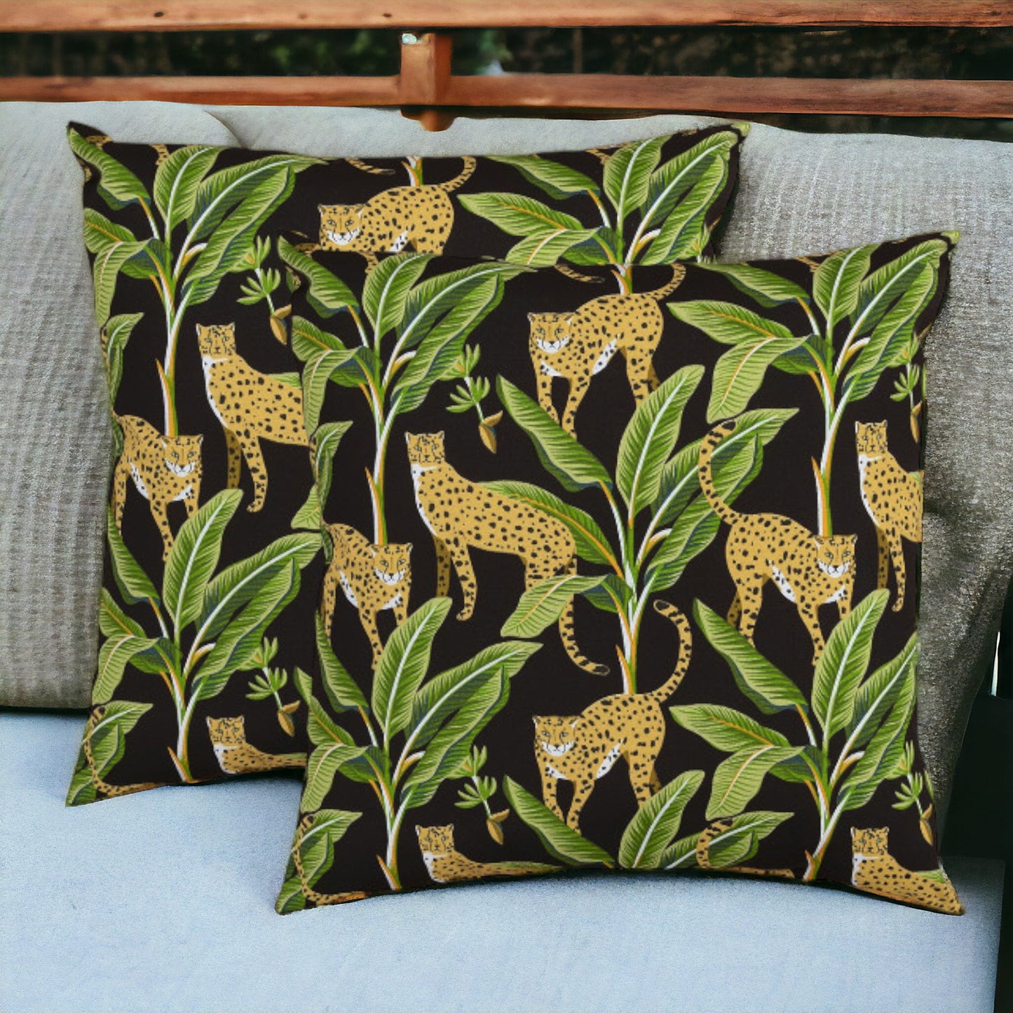 Set of Two 22" X 22" Green and Black Indoor Outdoor Throw Pillow Cover & Insert