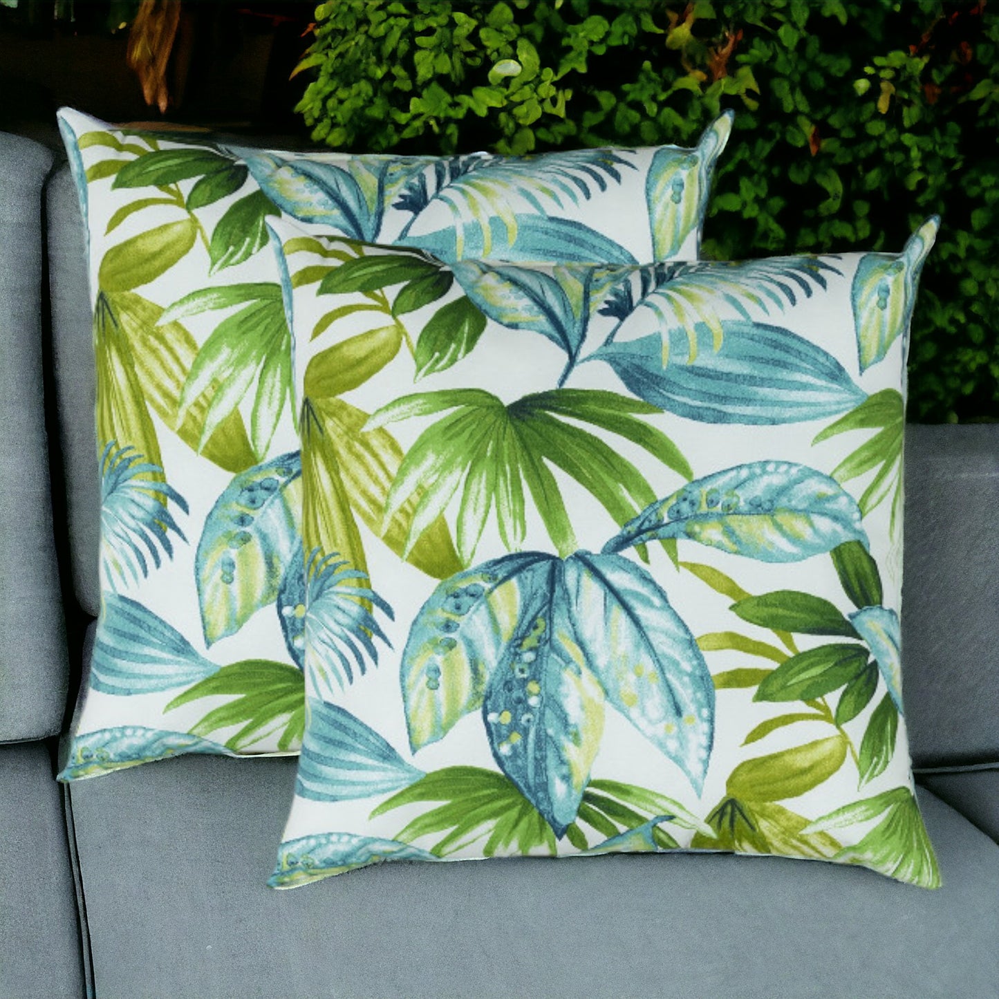 Set of Two 22" X 22" Blue and Green Indoor Outdoor Throw Pillow