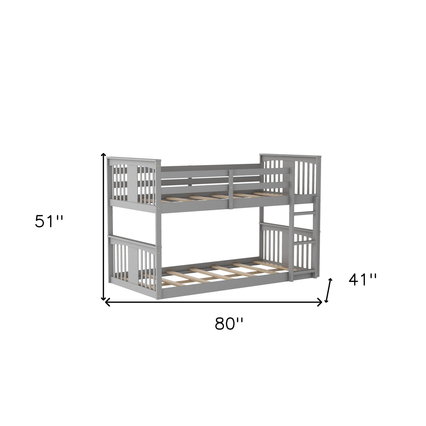 Gray Classic Twin Over Twin Bunk Bed with Ladder