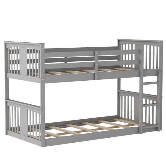 Gray Classic Twin Over Twin Bunk Bed with Ladder