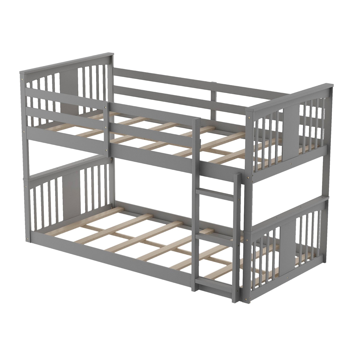 Gray Classic Twin Over Twin Bunk Bed with Ladder