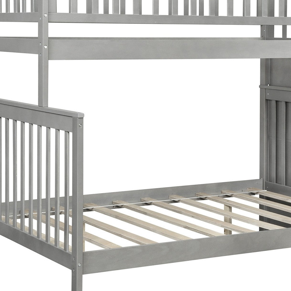 Gray Twin Over Full Farmhouse Style Bunk Bed with Staircase