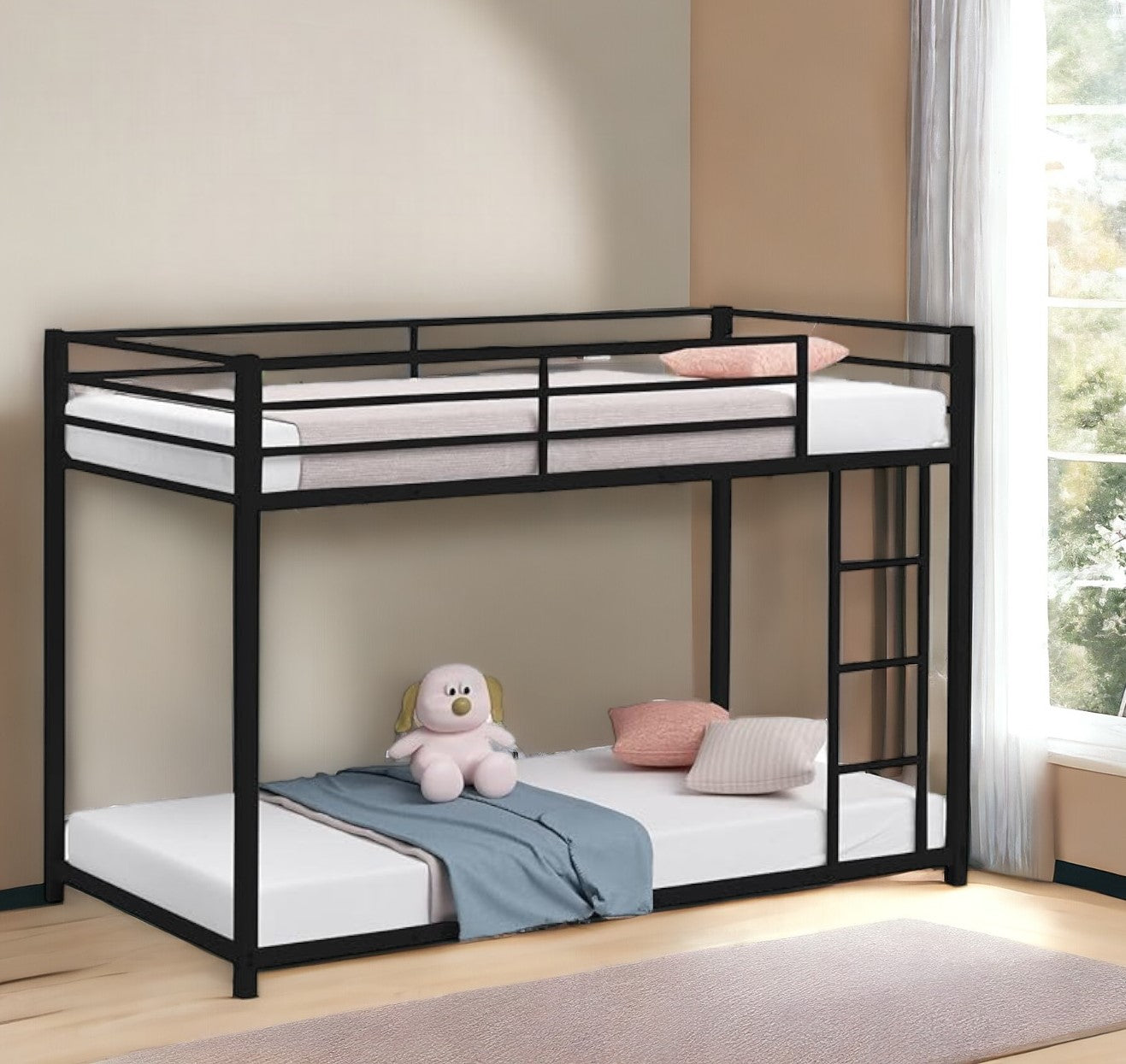 Black Twin Over Twin Metal Low Bunk Bed