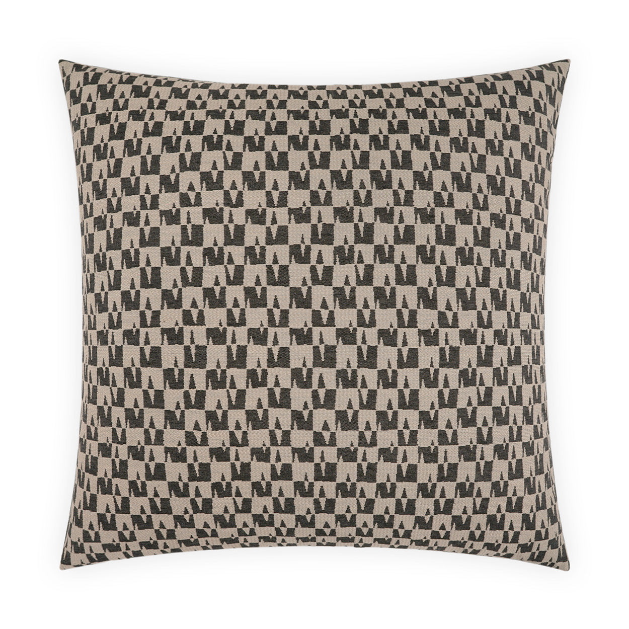 Beige and black geometric square throw pillow; decorative cushion for sofa.