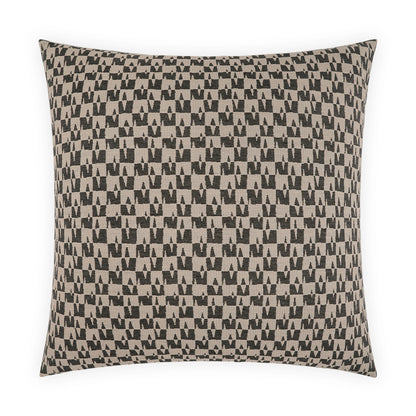 Beige and black geometric square throw pillow; decorative cushion for sofa.