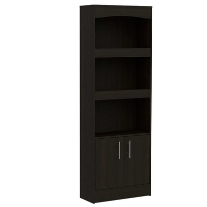 71" Light Gray Wood Three Tier Bookcase with Two Doors