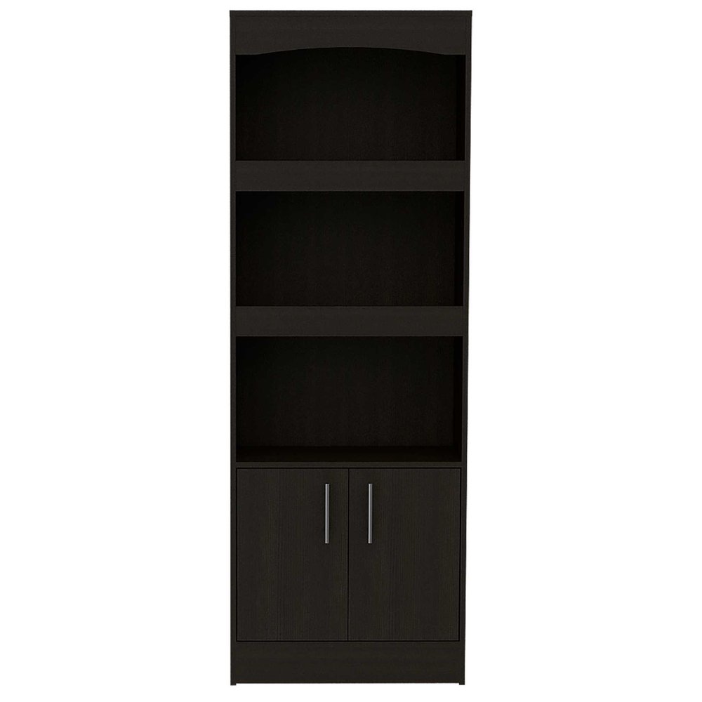71" Light Gray Wood Three Tier Bookcase with Two Doors