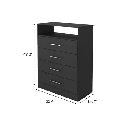 31" Black Wood Four Drawer Dresser