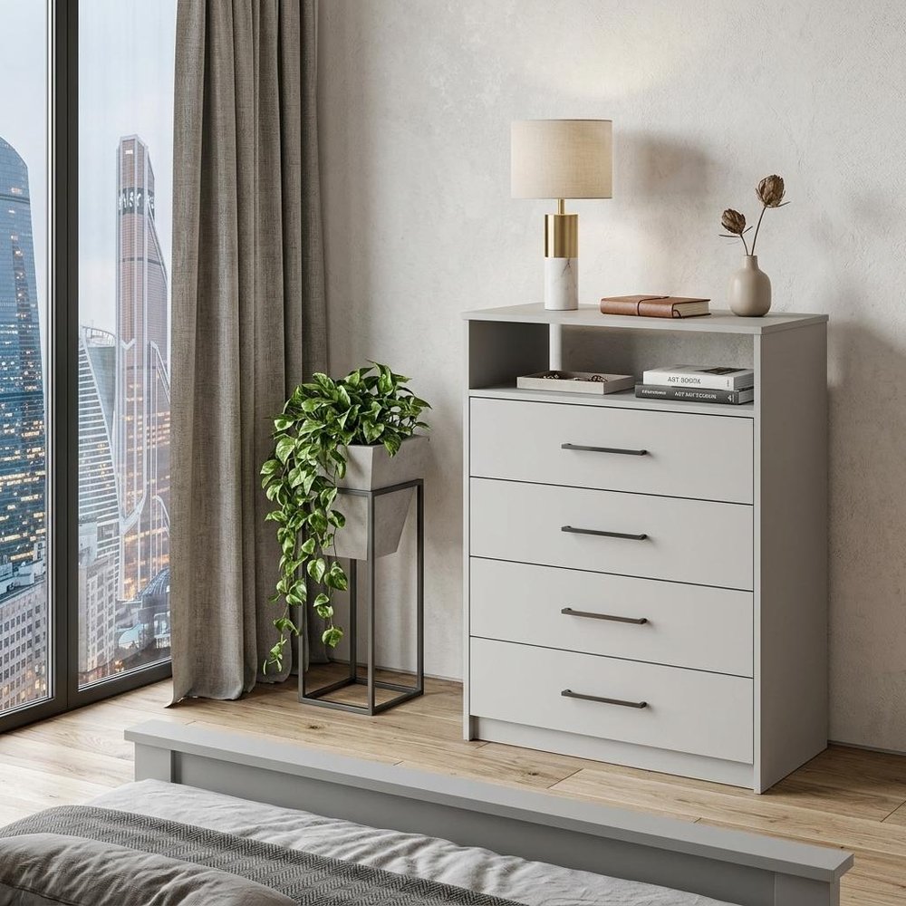 31" White Wood Four Drawer Dresser