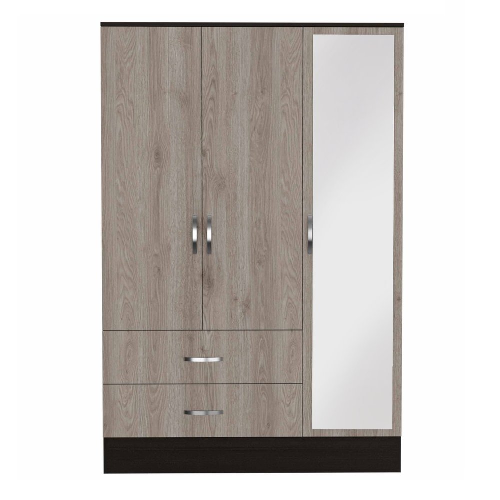 71" Brown And Black Wood And Metal Mirrored Three Door Two Drawer Combo Dresser