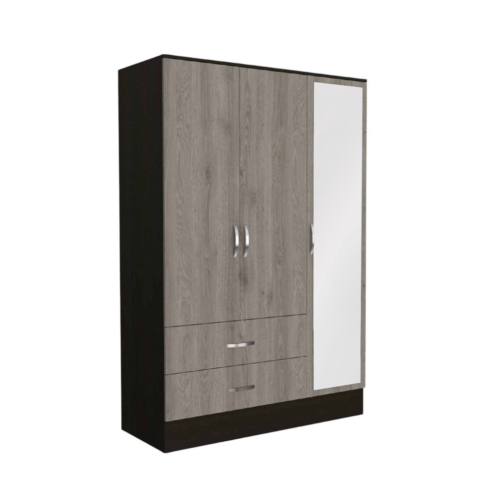71" Brown And Black Wood And Metal Mirrored Three Door Two Drawer Combo Dresser