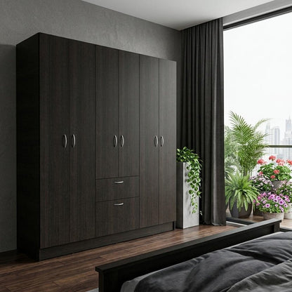 71" Black And White Wood Six Door Single Drawer Combo Dresser