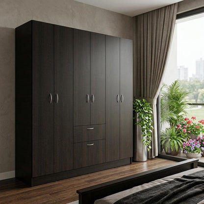 71" Black And White Wood Six Door Single Drawer Combo Dresser