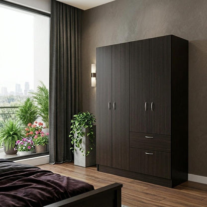 67" Black And White Wood Four Door Single Drawer Combo Dresser