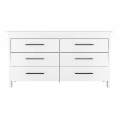 59" White Wood And Metal Six Drawer Double Dresser