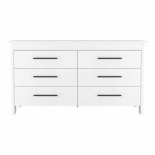 59" White Wood And Metal Six Drawer Double Dresser