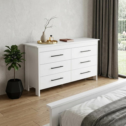 59" White Wood And Metal Six Drawer Double Dresser