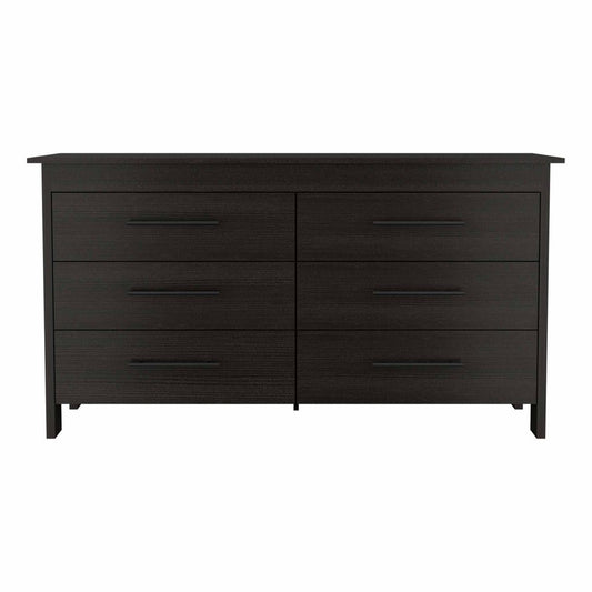 59" Black Wood Six Drawer Double Dresser
