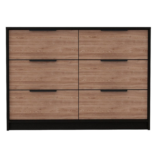 31" Black And Brown Wood And Metal Two Door Four Drawer Combo Dresser