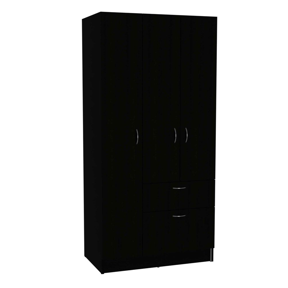 67" Black Wood And Metal Three Door Two Drawer Combo Dresser