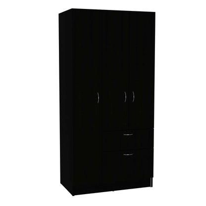 67" Black Wood And Metal Three Door Two Drawer Combo Dresser