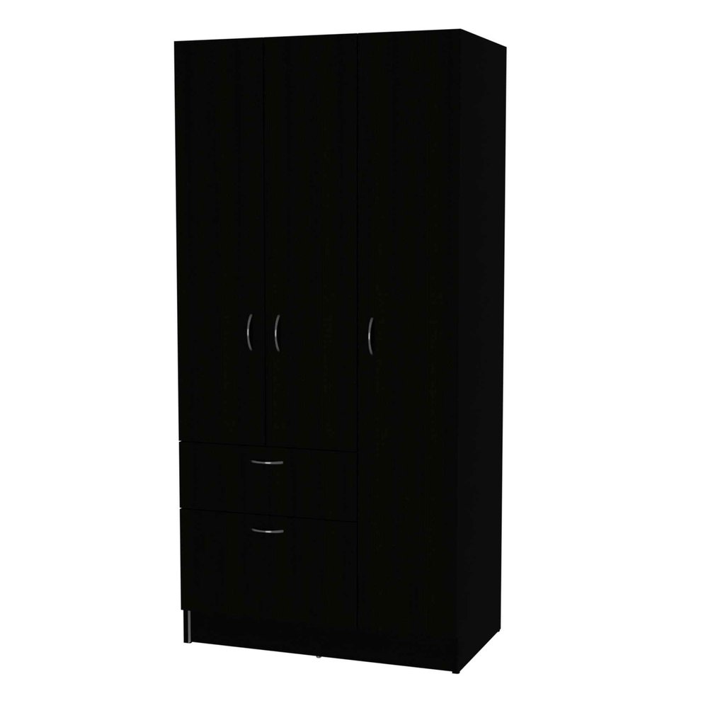 67" Black Wood And Metal Three Door Two Drawer Combo Dresser