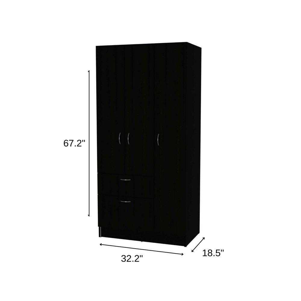 67" Black Wood And Metal Three Door Two Drawer Combo Dresser