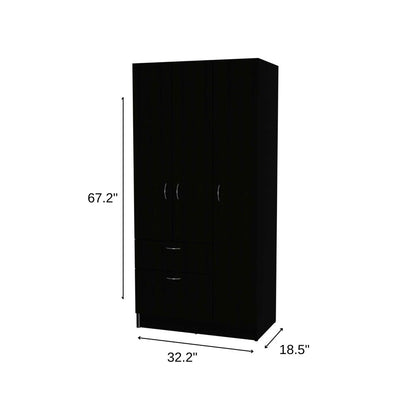 67" Black Wood And Metal Three Door Two Drawer Combo Dresser