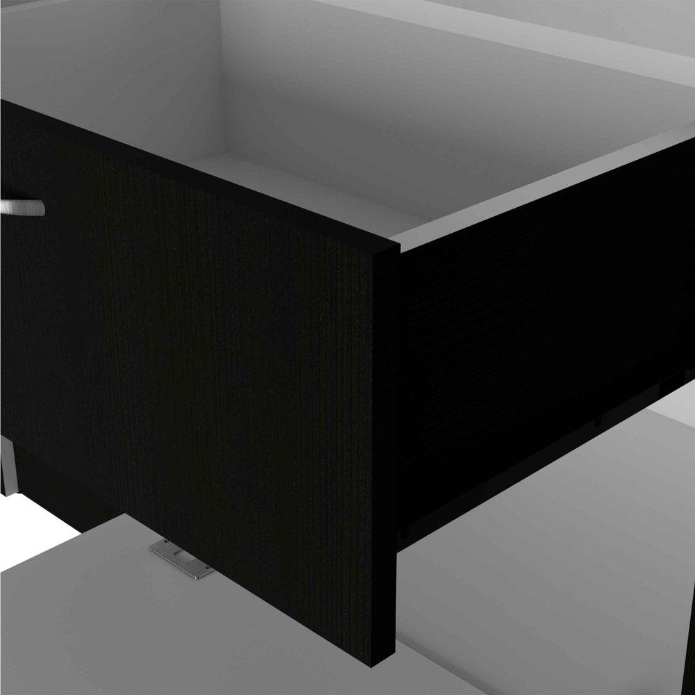 67" Black Wood And Metal Three Door Two Drawer Combo Dresser