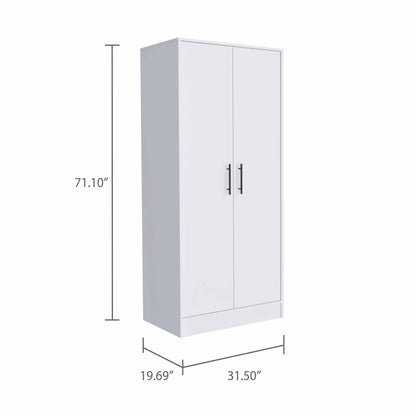 71" White Wood Two Door Single Drawer Combo Dresser