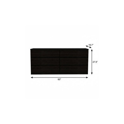 60" Black Wood Six Drawer Double Dresser