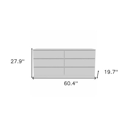 60" White Six Drawer Double Dresser
