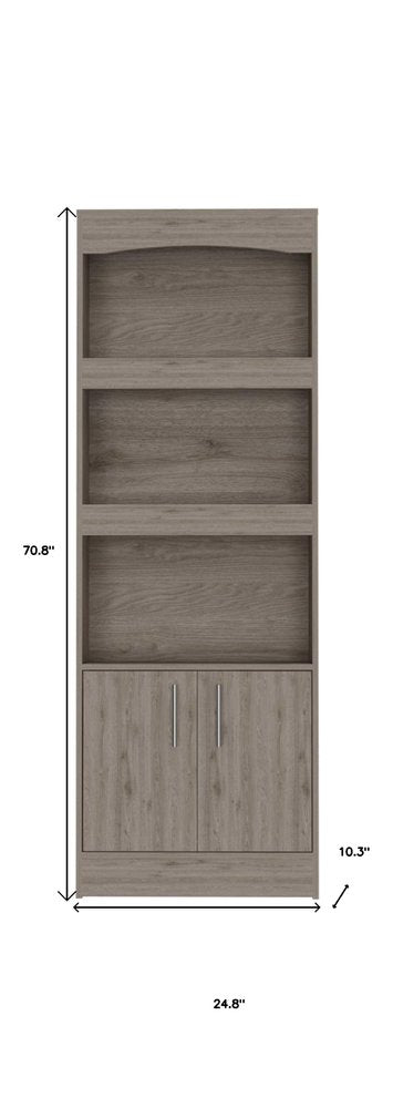 71" three-tier bookcase with two doors