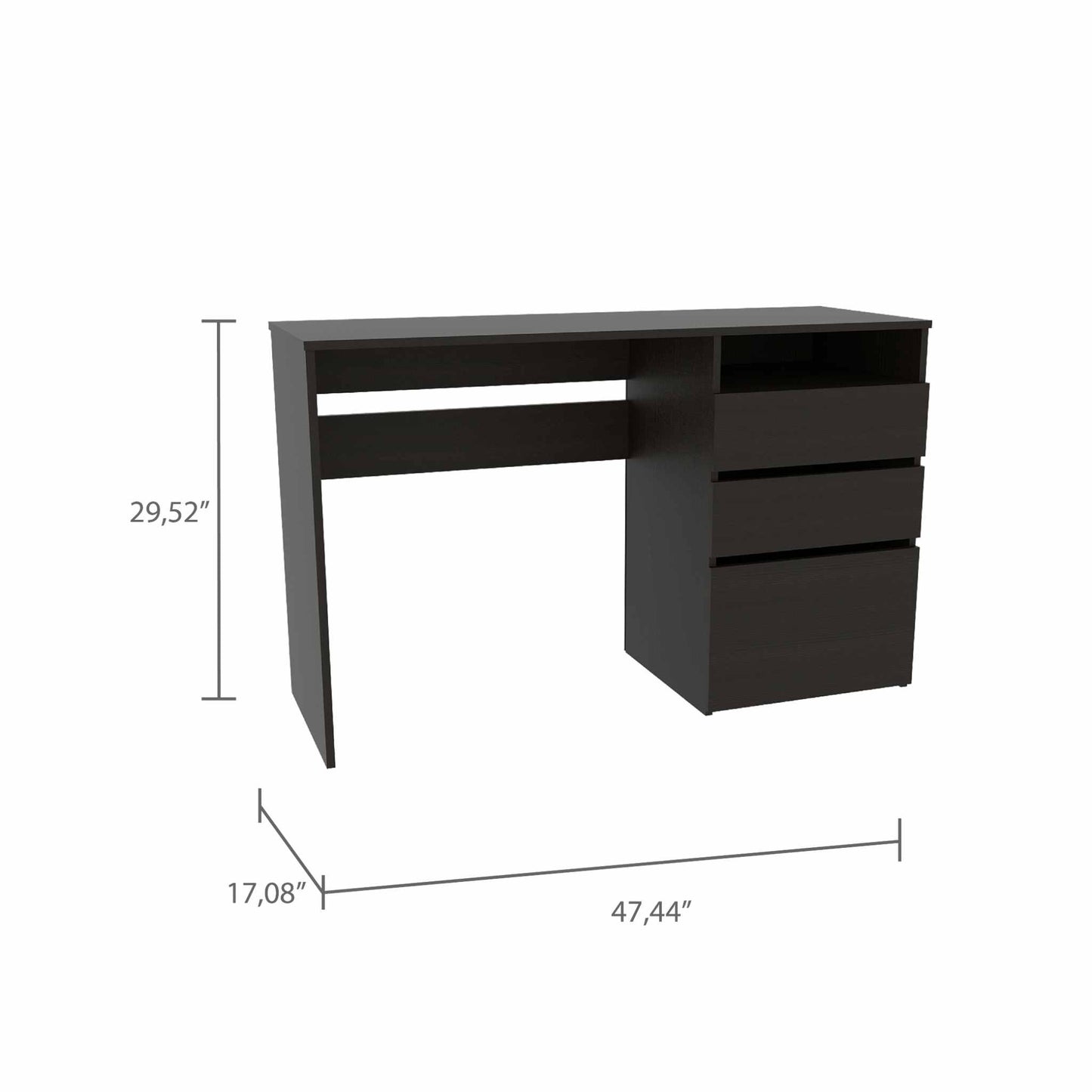 47" Black Computer Desk With Three Drawers