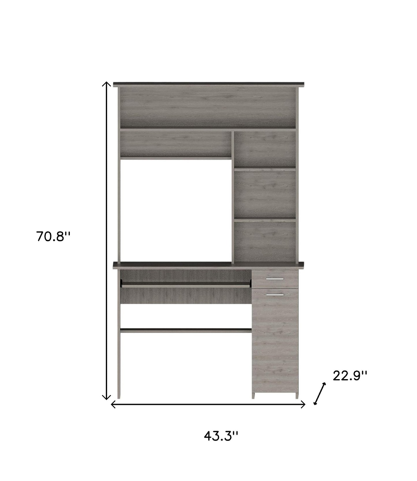 43" Light Gray Computer Desk With Hutch